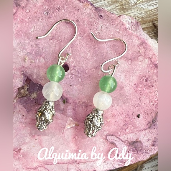 Elegant Silver and Green Earrings selenite - Picture 1 of 1
